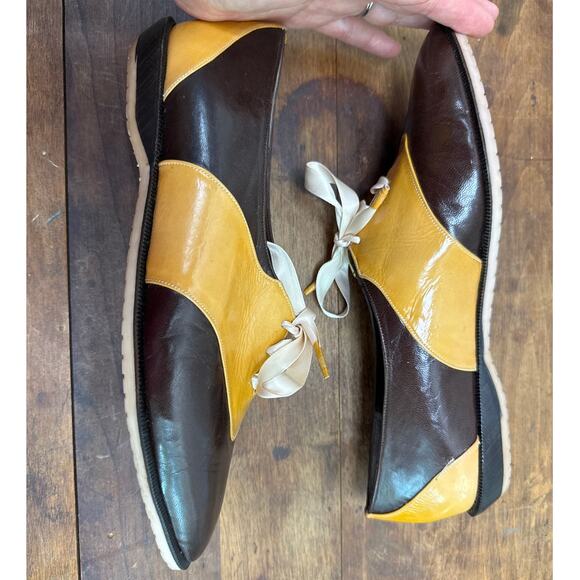 Glacée Vintage Italian Leather Women's Size 8 1/2 Lace Up Shoe Two Toned Brown - Picture 6 of 11